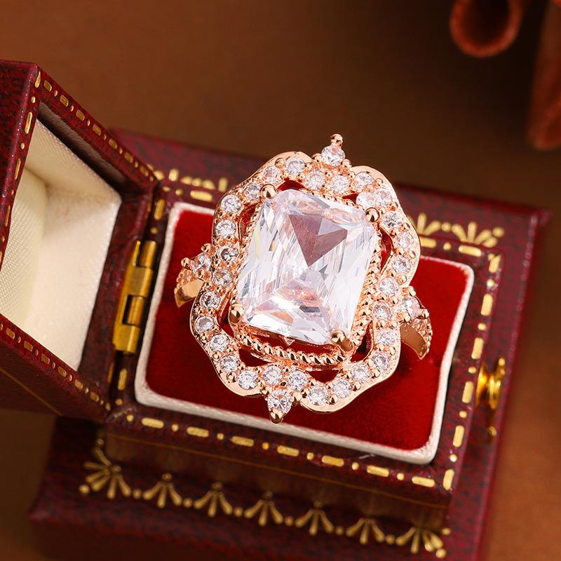 

2026 Rose Gold-plated Zircon Square Diamond Princess Ring, European and American Fashion Engagement Women s Jewelry no. 6