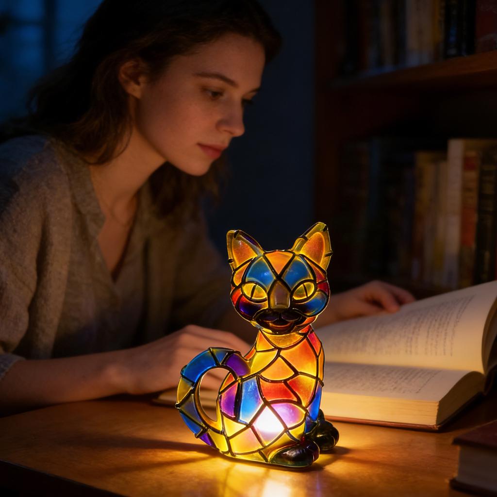LED Animal Night Light Cat Table Lamp Night Lights For Kids Resin Spooky Home Decorations Holiday Party Birthday Holiday Indoor