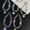 Oil Painting Heart Pendant Double-Layer Beaded Phone Chain & Wrist Lanyard Keychain.