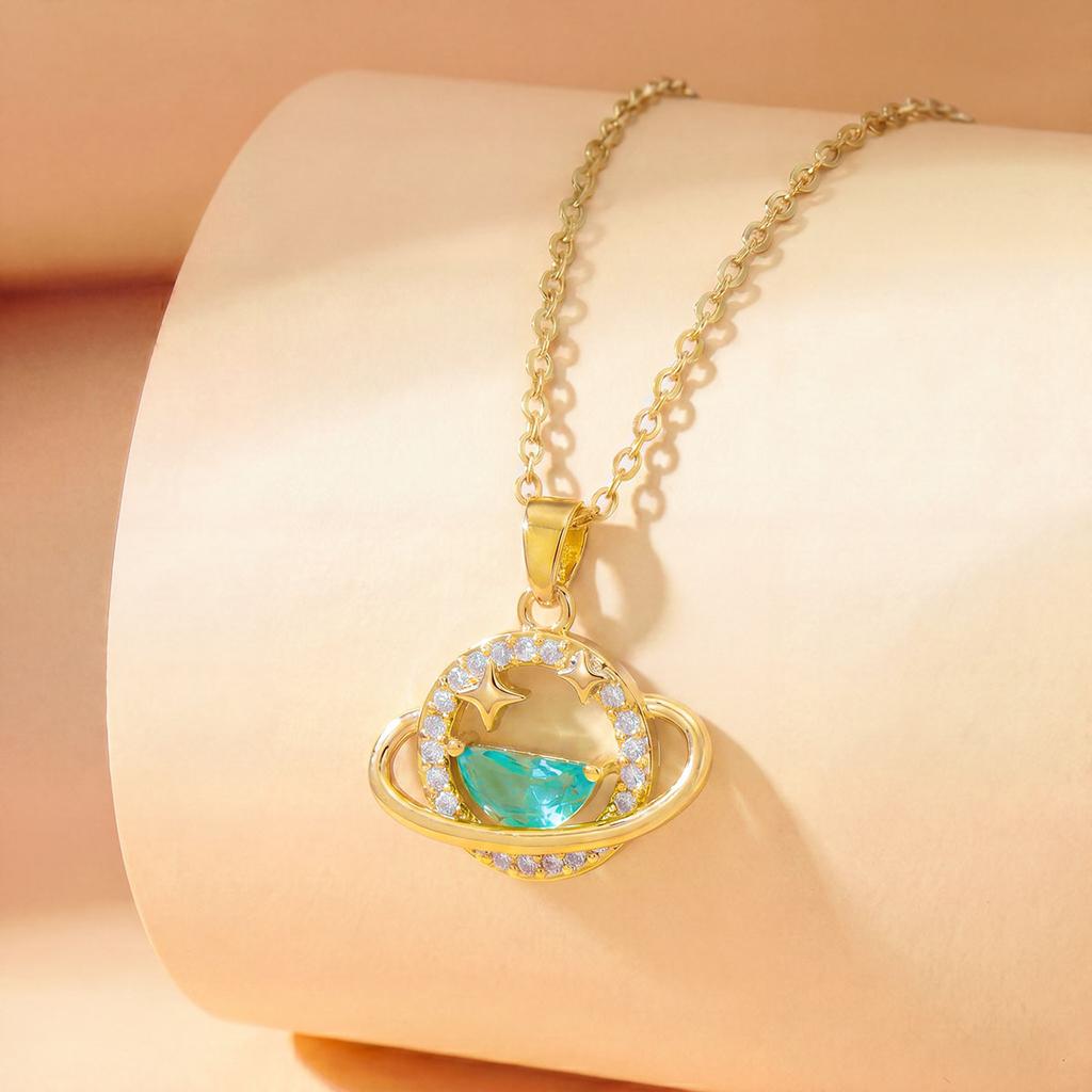 Locket-shaped Blue Planet Necklace Accessory for Women, Simple and Elegant Lockbone Chain Accessory for Women