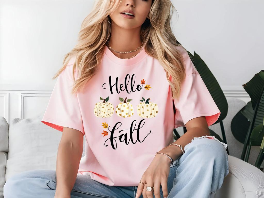 Hello Fall T Shirt Cheetah Pumpkin Thanksgiving Thankful Family Matching