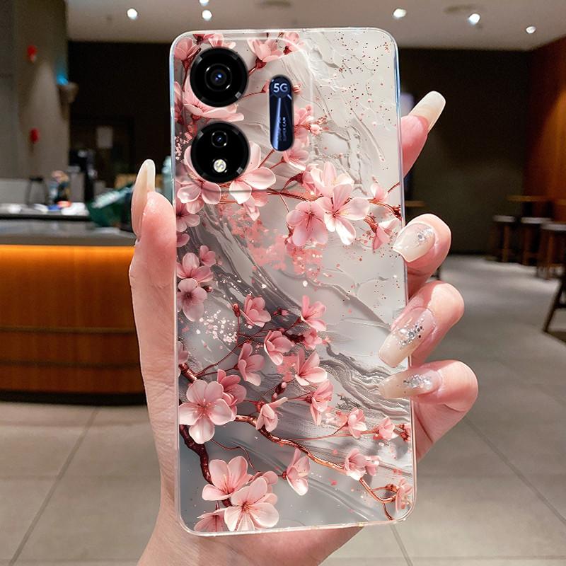 Für Itel P55 5G Hülle Ite Power 55 5G Handyhülle Blume Schmetterling Dünne Hüllen P661N P665L Capa Transparent Weiches Silikon TPU Cover