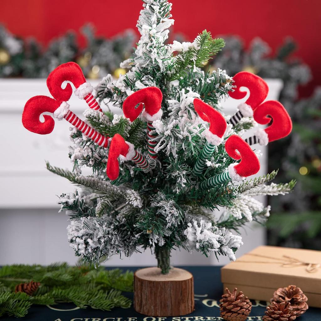 4 PCS Christmas Elf Legs Picks-Elf Feet Tree Ornaments with Fixed Wire-Striped Plush Stuffed Elf Leg Picks for Christmas Tree Party Home Decorations