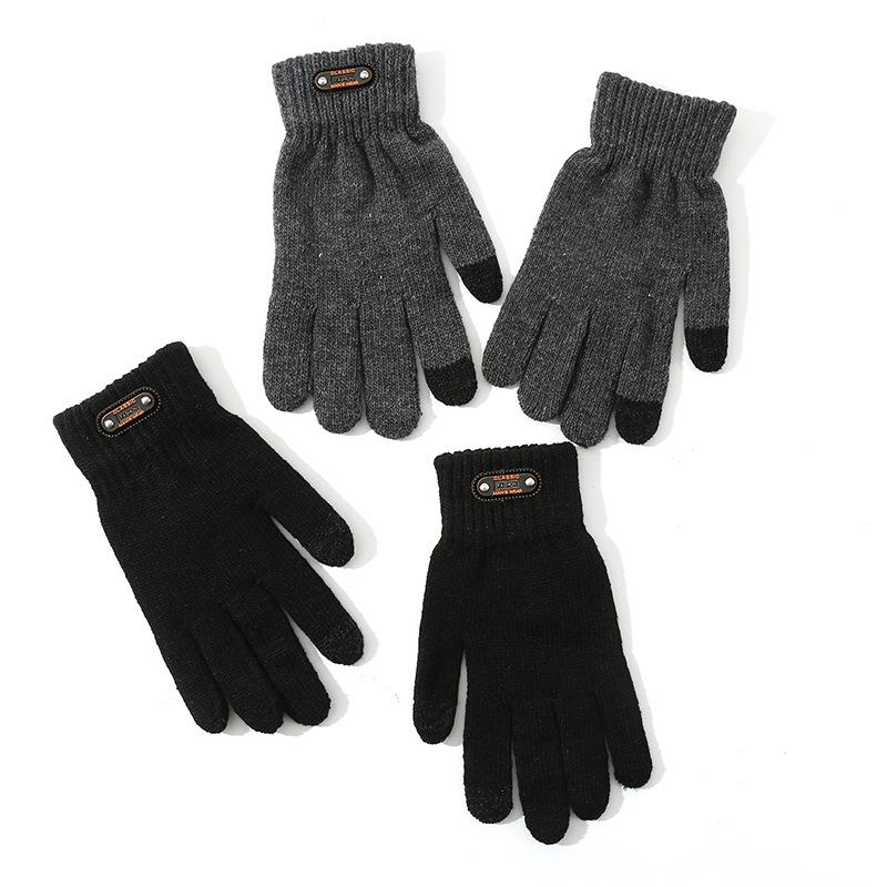 Men's Warm Wool Touch Screen Gloves – Double-layer Fleece-lined, Thickened, Cold-proof, Outdoor Cycling, Korean Style Knitted for Autumn/Winter
