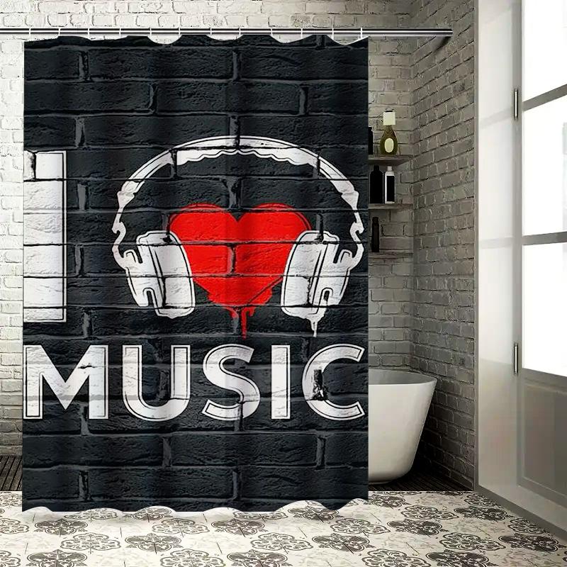 I Love Music Waterproof Shower Curtain Heat Resistant Machine Washable Non-Transparent 180x180cm