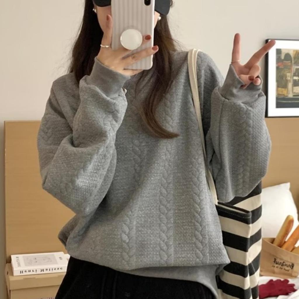 Safulsey Oversized Sweatshirt with Long Loose Plus Crew Korean Perfect for Commuting Women's Logo, Lightweight, Sleeves, Fit, Sizes, Stylish, Neck,