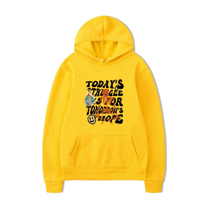 Textual Skeleton Hoodies Print Fashion Sweatshirt Hip Hop Casual Unisex Autumn Winter Fleece Streetwear Tops