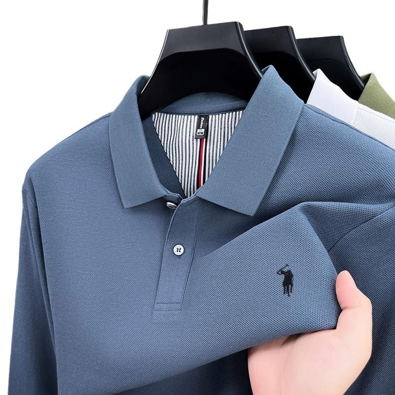100% Pure Cotton Springautumn Fashion Brand Men Long sSeeved Polo Shirt Exquisite Embroidery Comfortable High-quality Top T-shir
