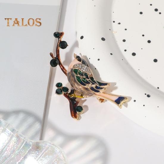 Broszka Sroka Emalia Olej Kapiący Kryształ Dekor Chiński Styl Ptak I Brunch Ubrania Spinka Polerowany Płaszcz Kołnierz Torba Szalik Kapelusz Dekoracja Ubrania