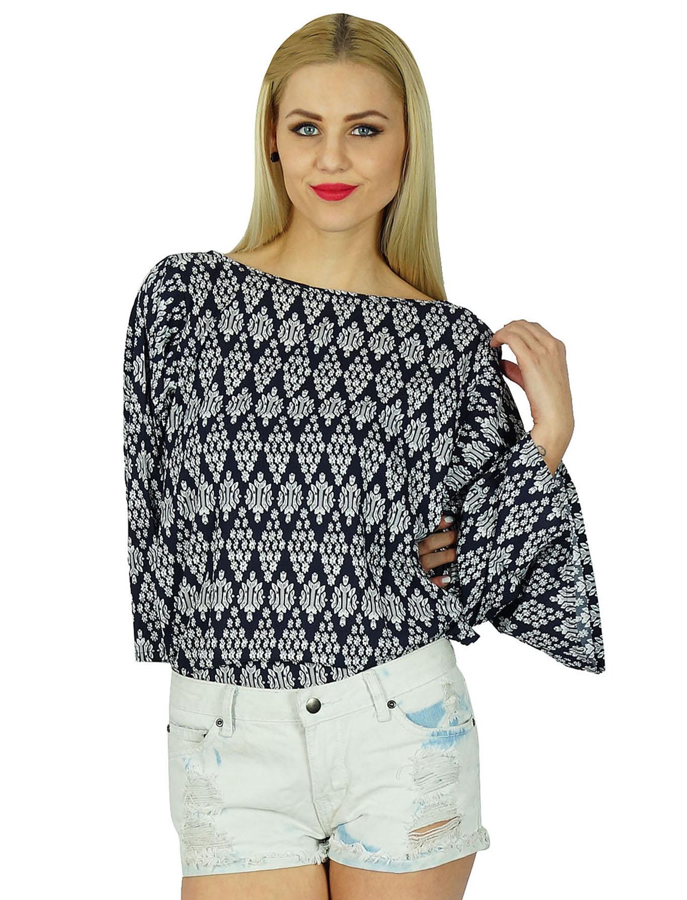 

Блузка из вискозы с принтом Bimba Comen Kimono Sleeve Custom Top 10 чёрный