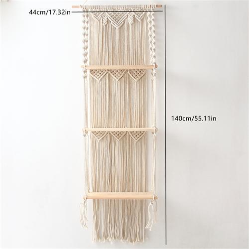 3 Layer Large Macrame Wall Hanging Shelf Macrame Floating Shelf Boho Home Decor Handwoven Rope Plant Display Rack Wall Organizer