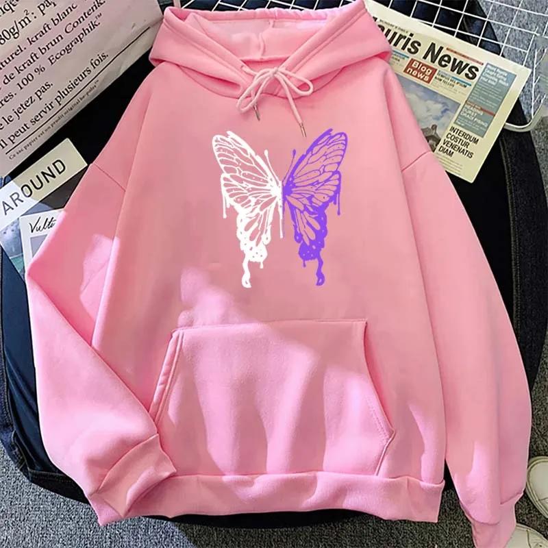 Women Beautiful Butterfly Hoodie Fashion Vintage Autumn Winter O-Neck Long Sleeve Fleece Sweatshirts Women Casual Pullover