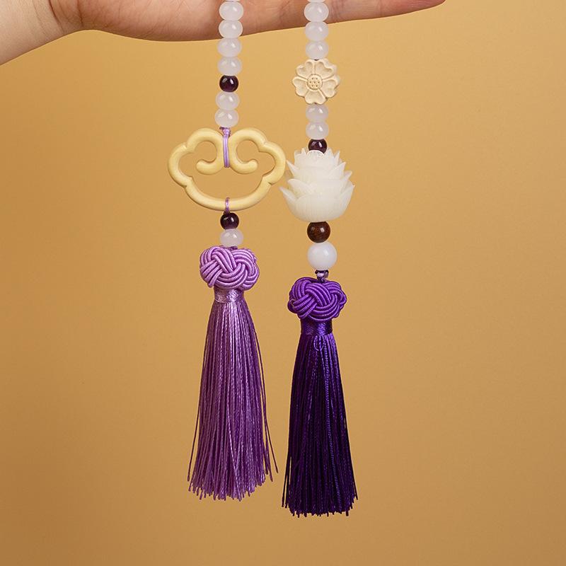 Luxury Car Pendant Auto Lucky Ornament Rearview Mirror Hanging Lotus Chinese Knot Bodhi Pendant Creative Car Supplies