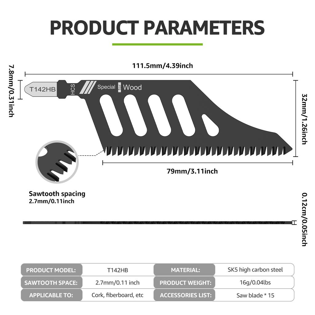 15Pcs Jigsaw Blade T Shank Flush Cutting Saw Blade High Carbon Steel Irregular Curve Saw Blade for Plywood Hardwood Cutting Tool