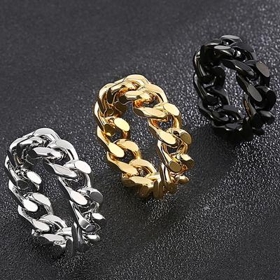 Polished 316L Stainless Steel 8MM Curb Cuban Link Chain Style Ring Man University Finger Rings for Men Male Jewelry Wedding Band