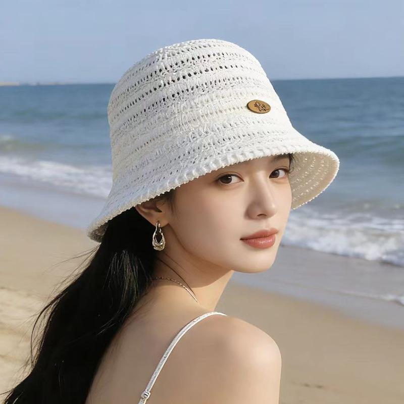 Shade fisherman hat women's summer new knitted straw hat seaside sun protection straw hat