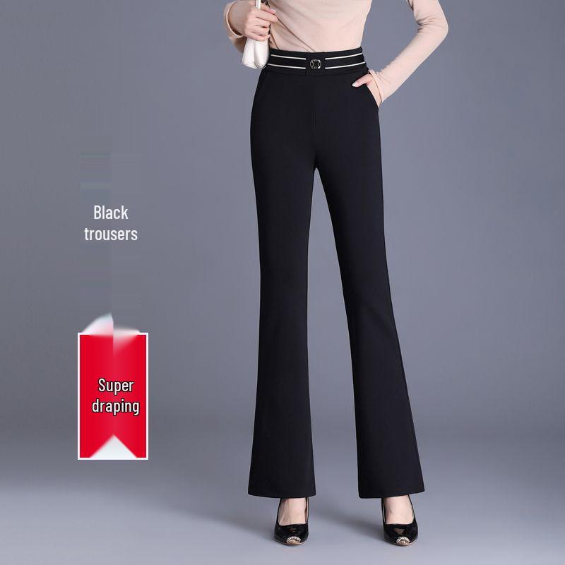 

Women s Slim-Fit Micro-Flare High-Waisted Black Pants - Elegant, Stretchy, Slimming, and Leg-Lengthening; Perfect for Spring/Autumn. S (80-90 lbs)