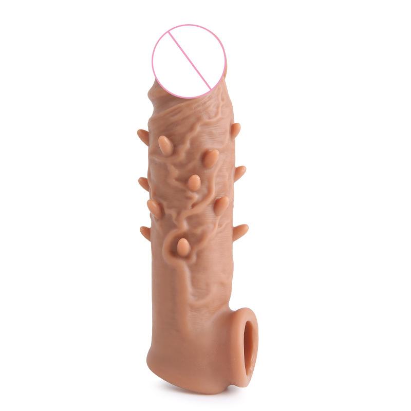 Silicone Sexy Exotic Condom Men's Penis Ring Couple Toy Sperm Lock Set Lengthened Soft Contraceptive Adult Sex Product