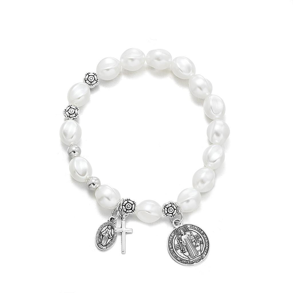 1 ethnic style cross pendant, Jesus pendant, imitation pearl, men's and women's tassel bracelet