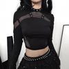 Y2K Women's Punk Mesh Cutout Long Sleeve Slim T-shirt