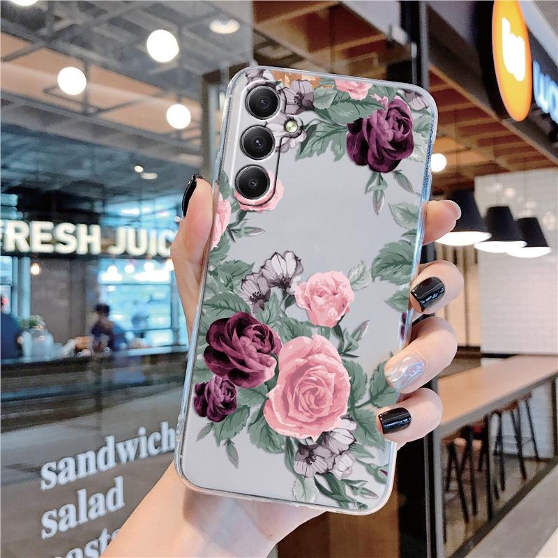 

Мягкий прозрачный силиконовый чехол с цветочным узором для Samsung A55 A35 Xiaomi Redmi Note 13 Pro 13C iPhone 15, противоударный защитный бампер для камеры Samsung Galaxy A12
