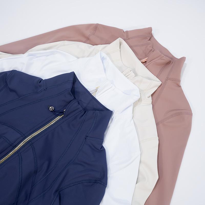 Damen 2.0 Stehkragen Goldener Reißverschluss Hohe Elastizität Laufjacke - Frühling/Sommer Langarm Yogaanzug.