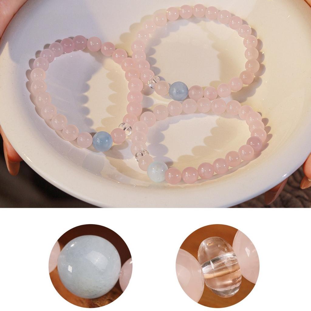Pink Crystal Reflection in the Sea is a natural pink crystal bracelet, carefully selected, exquisite, niche, and stunning, with genuine aquamarine