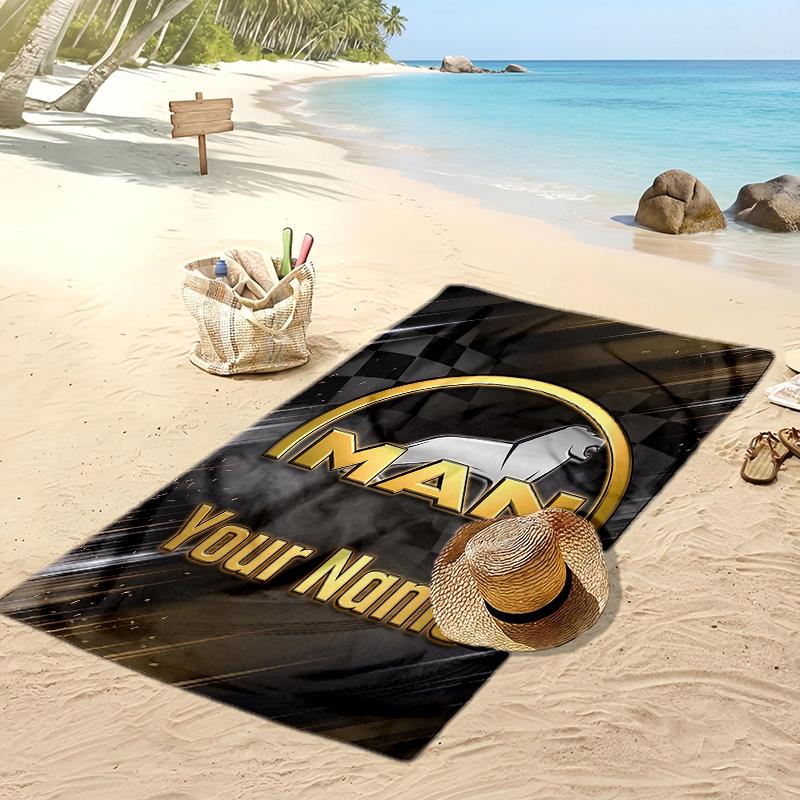 Toalla de Playa Personalizada MAN Truck, Estampa tu Nombre Texto Toalla Ligera Absorbente para Natación Viajes
