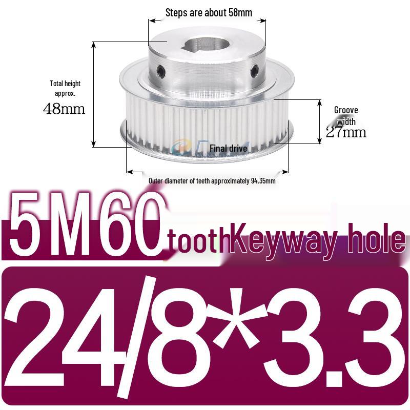 60-Teeth 5M Timing Pulley, T-Slot Width 16/21/27mm, BF Type Stepped with Machined Hole 6-20mm