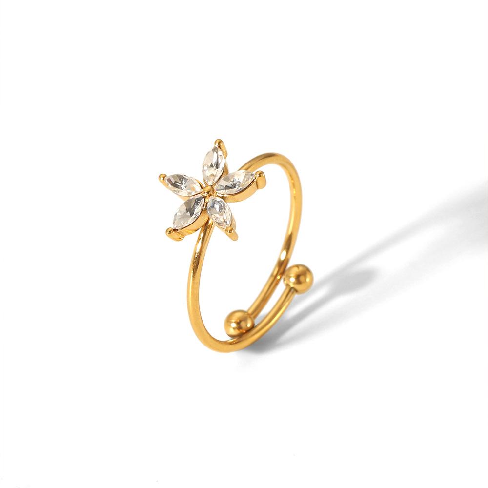Europe and America INS Luxury Light Luxury Color Zircon Ring Plated with 18K Gold Stainless Steel Flower Zircon Opening Ring