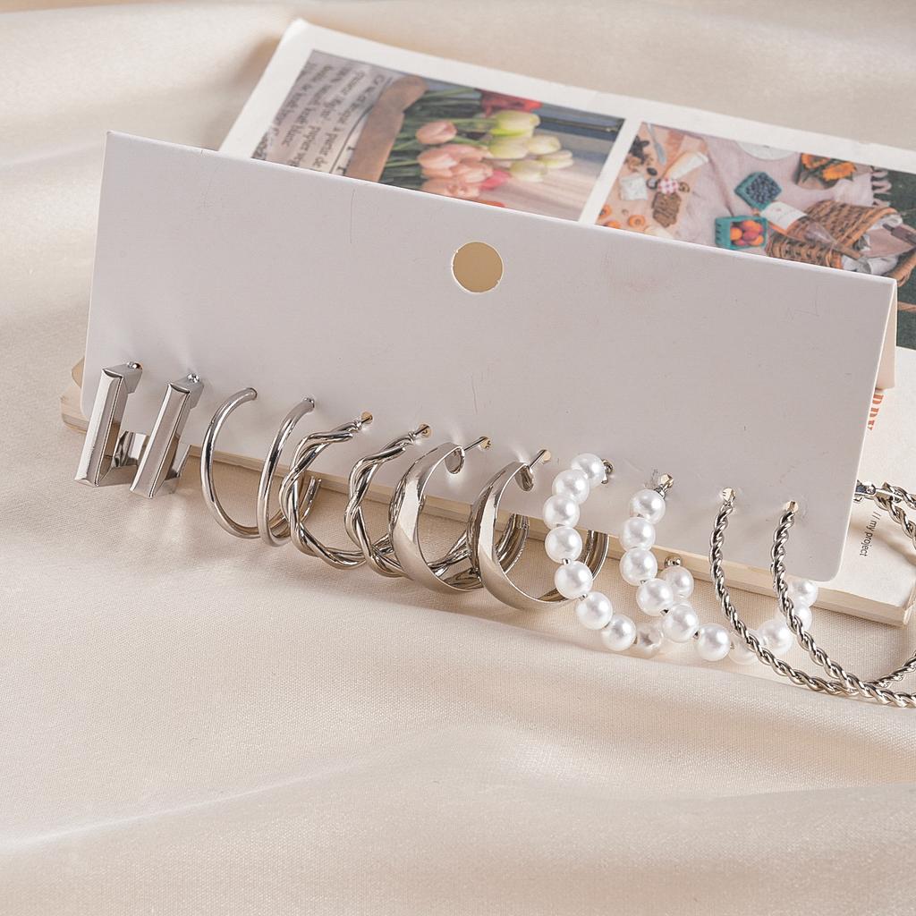 Twelve-piece Set of Metallic Geometric Twisted Silver Needle Earrings Cold Wind Earrings