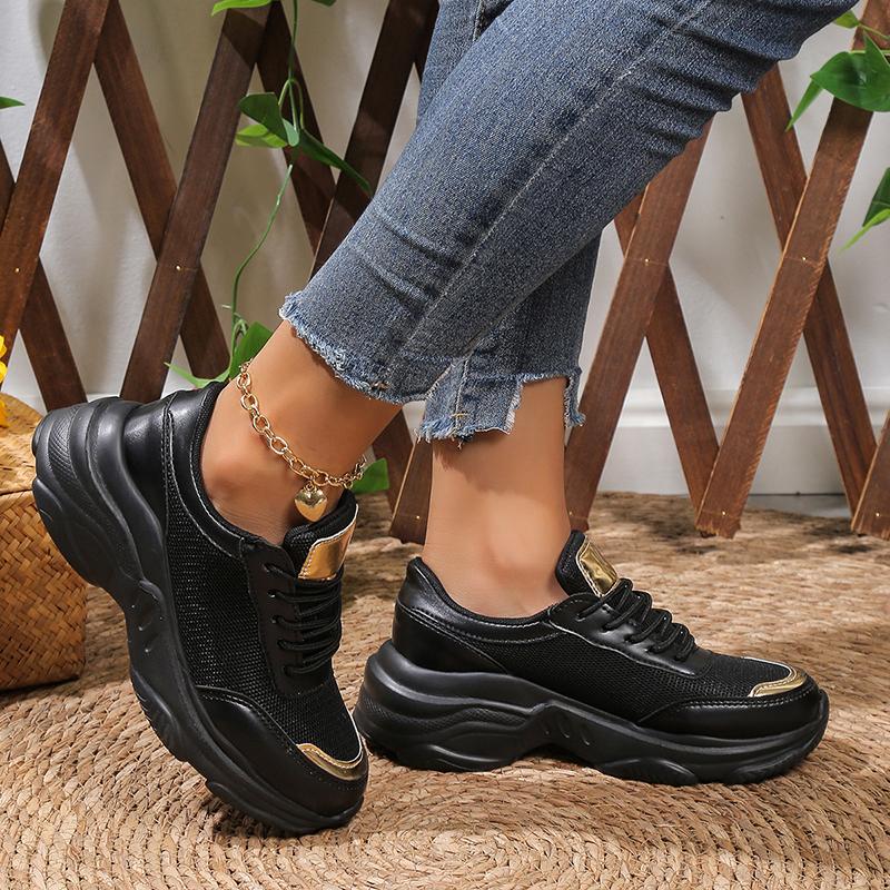 Fashion Spring Breathable Mesh Platform Sneakers Women Flat Heels Non-Slip Sports Shoes Ladies Lace-Up Soft Sole Casual Shoes Female