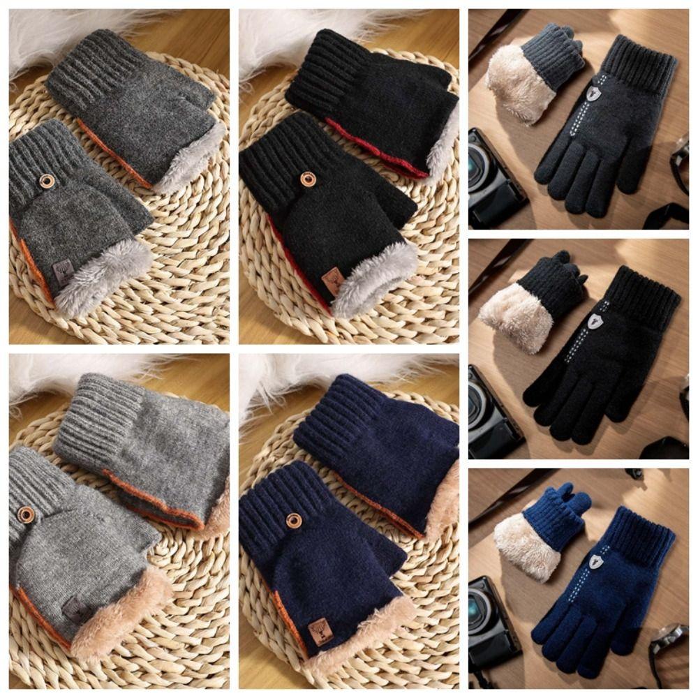 Soft Dual-use Gloves Acrylic Fibres Half Finger Gloves Knitted Yarn Flip Mittens  Keep Warm