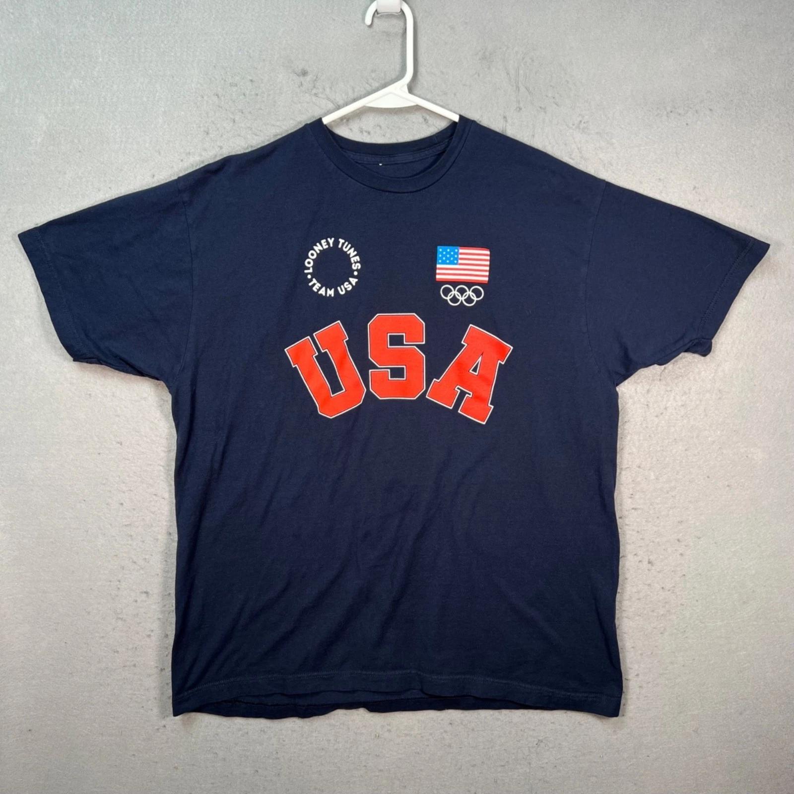 Looney Tunes Team USA Navy Blue Graphic T-Shirt Mens Size XL Olympics M