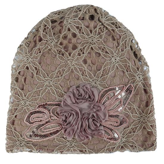 

Beanie Hat В язання гачком Квітка холодостійка Сутулий шик Зимова Термо Жінки мереживна тюрбанська шапочка для побачень