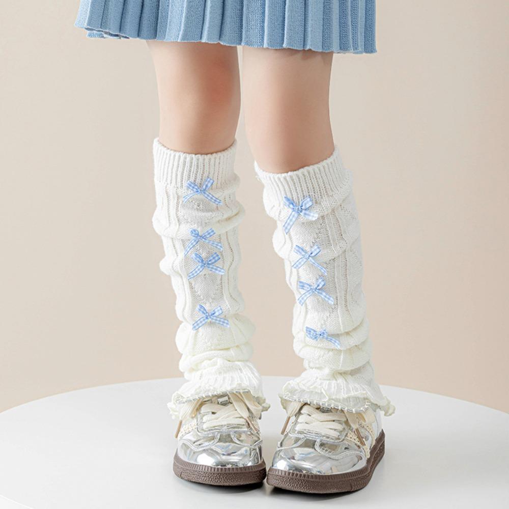 Harajuku Children's Leg Warmers Korean Style Plaid Bow Socks Cute Knitted Leg Cover  Baby