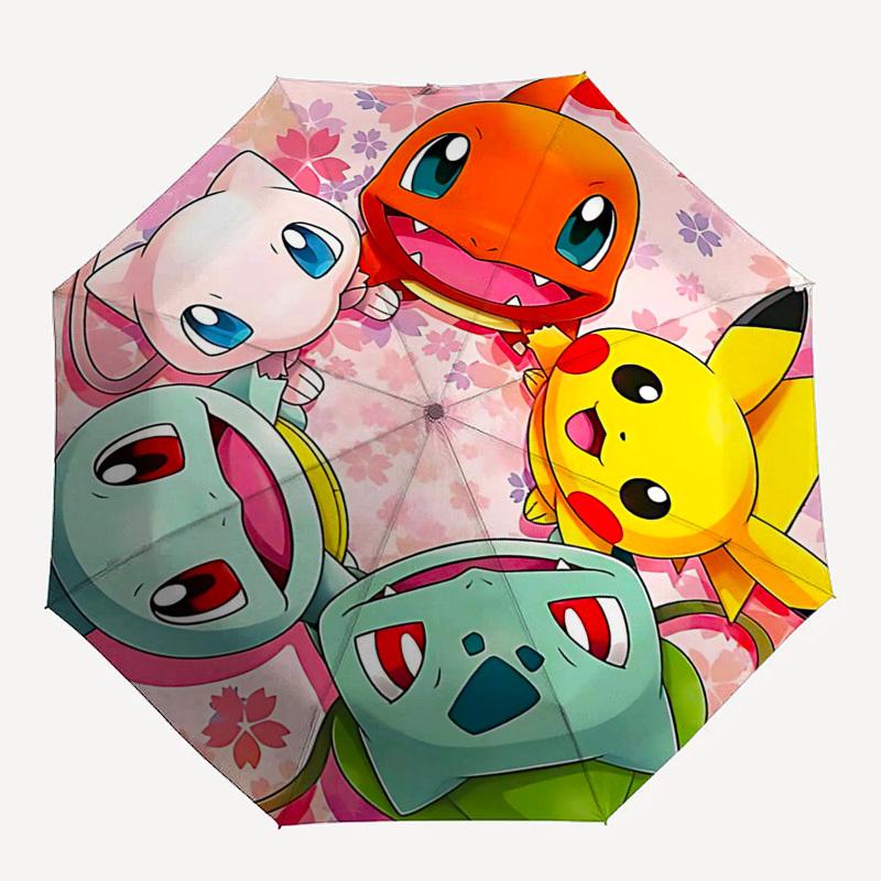 1pc Charmeleon, Pikachu, Eevee & Squirtle Floral Umbrella: Automatic Opening with Foldable Design, Iron Frame for Outdoor Use - Perfect Gift for Fans,