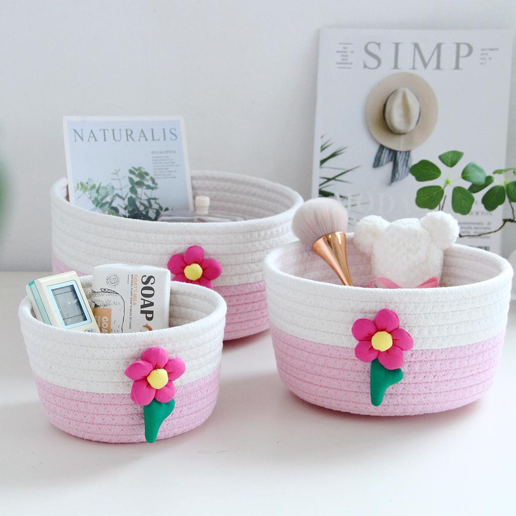 Children's Toy Storage Barrel Snack Box Handmade Cotton Basket Woven Desktop Storage Flower Basket  Organiser