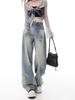 Women's High Waist Retro Ripped Jeans, 2024 Autumn/Winter Collection - Loose, Slimming Straight Wide-Leg Floor-Length Pants