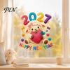 Year of Sheep Party Supplies Chinese New Window Stickers, 2027 Goat Static Clings, Cute Easy Installation Stickers Crochet Knit Decals, Reusable Decor