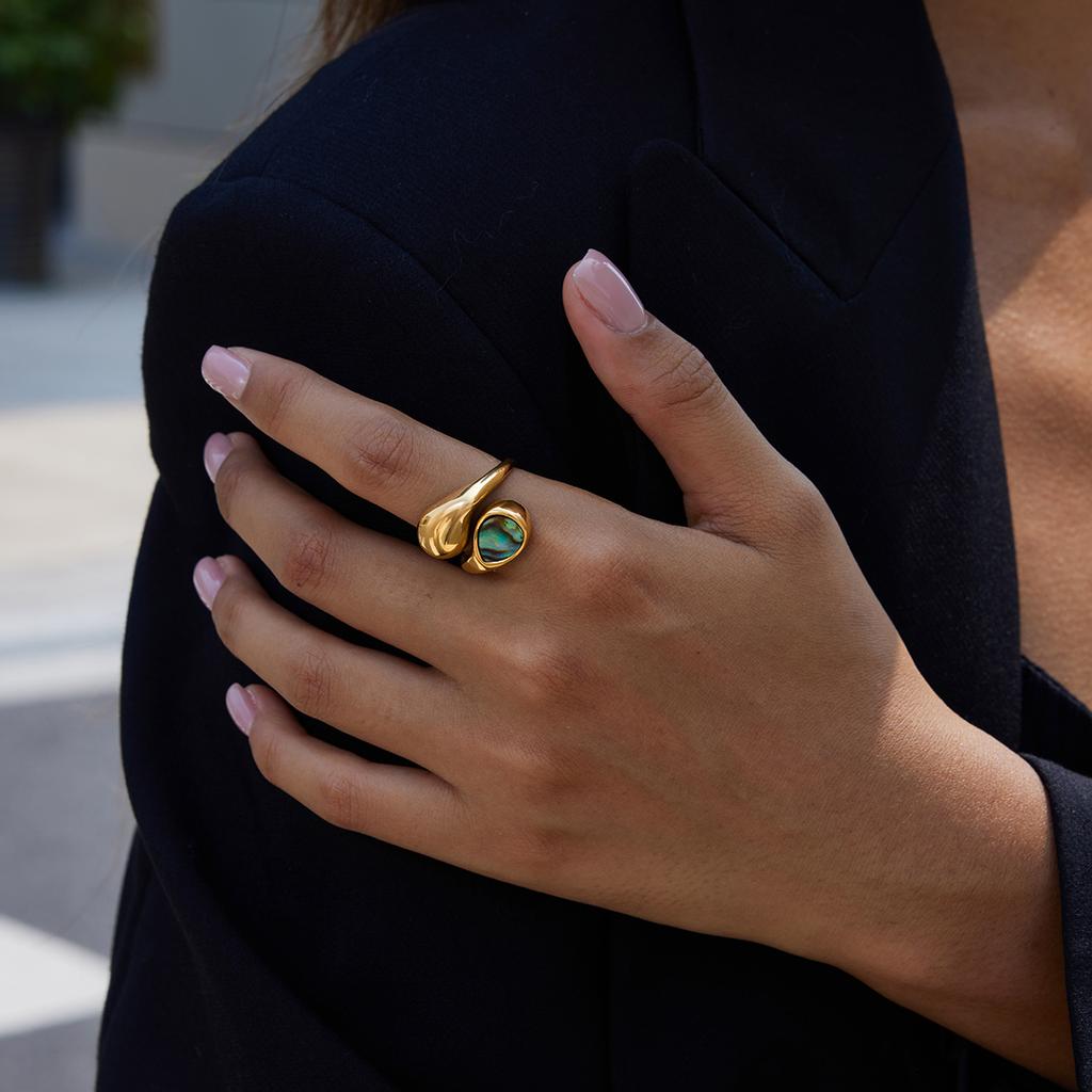 Youthway Minimalist Water Drop Shape Shell Rings For Women  Gold Plated Stainless Steel Rings Simple Fashion Jewelry Gift