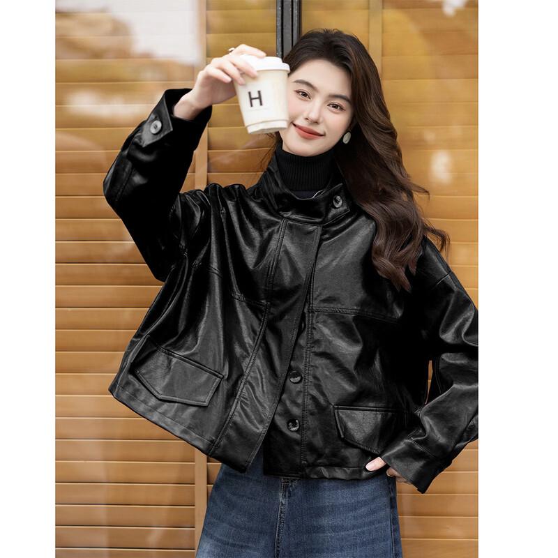 ITISF4 Sweet Cool Old Money Style Oversized Short Leather Motorcycle Jacket