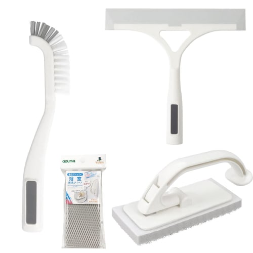 Azuma Industries Magnetic Bathroom Cleaning Set A: Floor Scrubber + Spare Floor Scrubber + Corner Brush + Drainer Wiper | Bathroom Cleaning, Magnetic