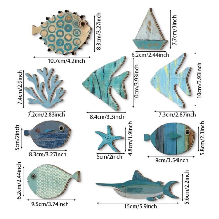 Mediterraneans Wood Fish Wall Decors Hanging Plaques Ornaments Coastal Theme Nursery Beach House Cottage Accent Gift