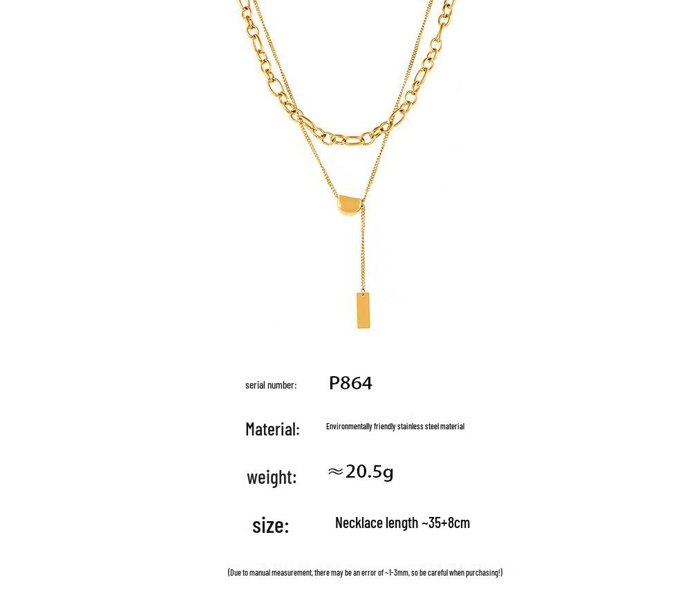 Niche Acacia Bean 18k Gold-Plated Stainless Steel Double Layer Necklace for Women