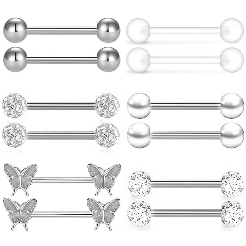 6 Par Kristall Bröstvårta Piercing Smyckeset För Kvinnor Hjärta Cz Bröstvårta Barbells Partihandel Glittrande Bröstvårta Ringar Paket Piercing Pezon Lote