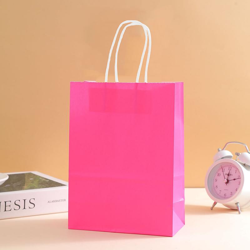 12/24PCS Paper Bag Pink Rosered Kraft Handle Paper Bag Festival Birthday Gift Packaging Materials Party Souvenir Goodie Bags ZYF