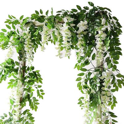 2/4 Stück Glyzinienranke 7ft Kunstblumen Seiden-Glyzinien-Girlande Künstliche Glyzinienranke Rattan Seiden-Hängeblume für Zuhause Garten