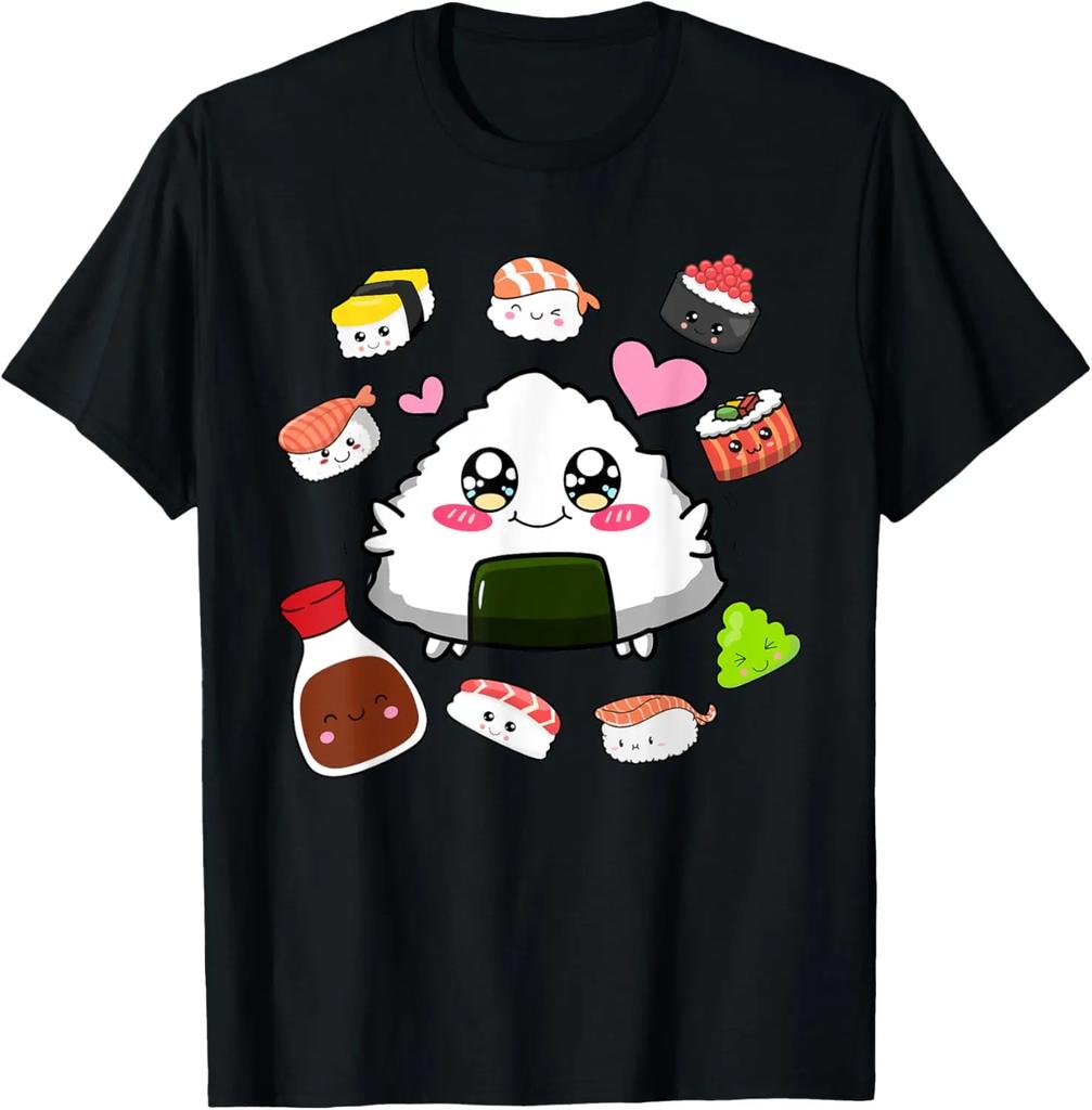 Kawaii Onigiri Sushi Graphic Tee Cute Funny Japanese Rice Ball Anime TShirt Unisex Casual Cotton