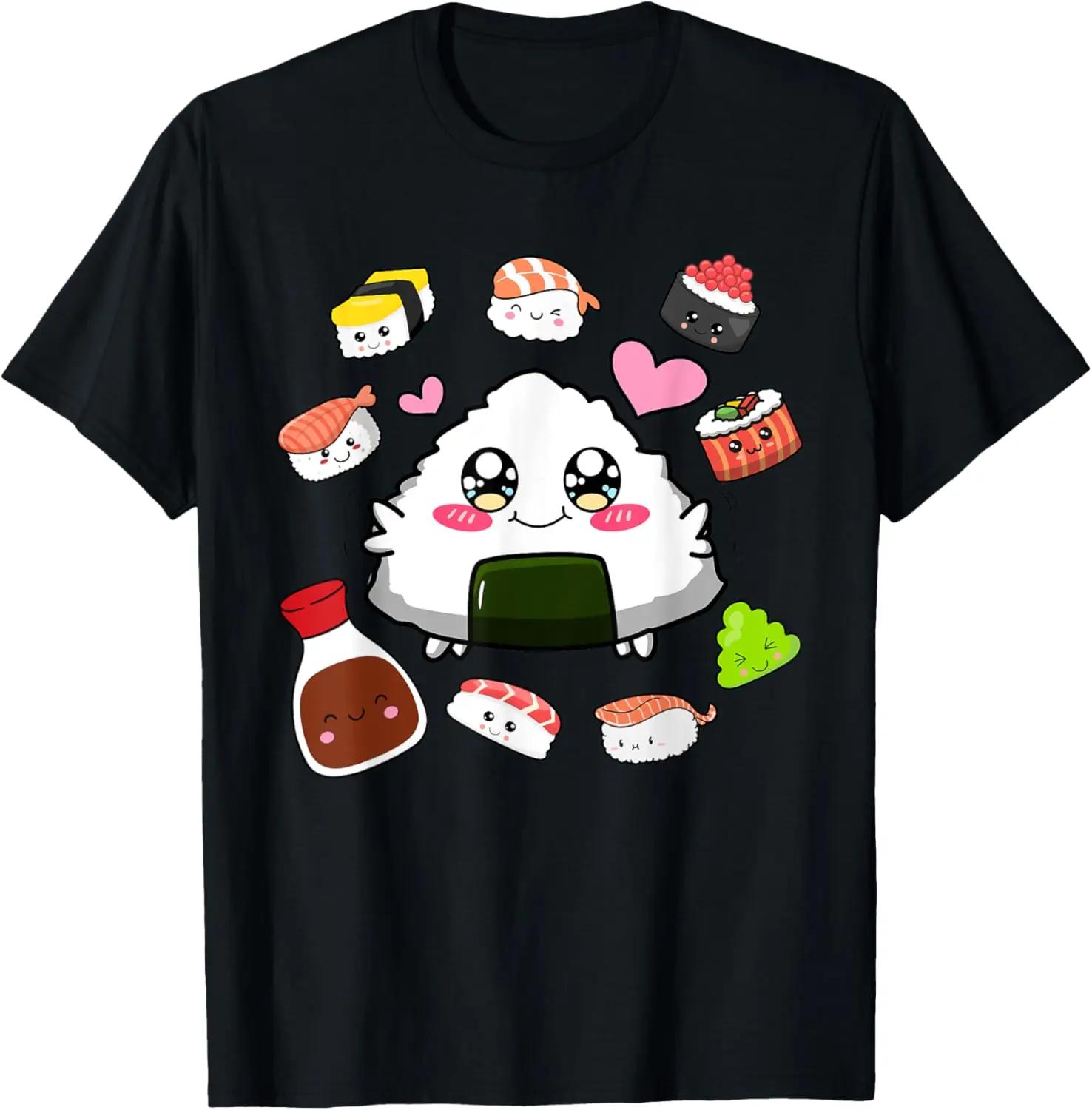 

Kawaii Onigiri Sushi Graphic Tee Cute Funny Japanese Rice Ball Anime TShirt Unisex Casual Cotton S